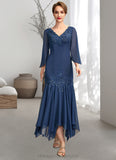 Rylee Trumpet/Mermaid V-neck Ankle-Length Chiffon Mother of the Bride Dress With Appliques Lace Sequins STI126P0015009