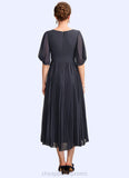 Paisley A-Line V-neck Tea-Length Chiffon Mother of the Bride Dress With Pleated STI126P0015012