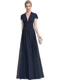 Gina A-line V-Neck Floor-Length Chiffon Evening Dress With Pleated STIP0020833