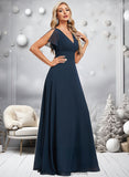 Kenley A-line V-Neck Floor-Length Chiffon Bridesmaid Dress STIP0025806