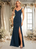 Lilia Trumpet/Mermaid V-Neck Floor-Length Chiffon Prom Dresses With Ruffle STIP0025873