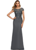 Kennedy Sheath/Column Scoop Illusion Floor-Length Chiffon Lace Evening Dress With Sequins STIP0020964