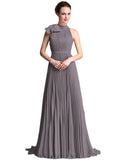 Cierra A-line High Neck Sweep Train Chiffon Evening Dress With Bow Pleated STIP0020927