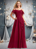 Katelyn A-line Cold Shoulder Floor-Length Chiffon Bridesmaid Dress With Ruffle STIP0025755