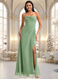 Destiney A-line Cowl Floor-Length Chiffon Bridesmaid Dress STIP0025741