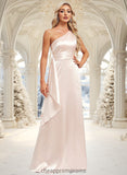 Kylie A-line One Shoulder Floor-Length Stretch Satin Bridesmaid Dress With Ruffle STIP0025818