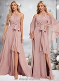 Jazmin A-line Halter Floor-Length Chiffon Bridesmaid Dress STIP0025821