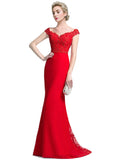 Fatima Trumpet/Mermaid Off the Shoulder Sweep Train Chiffon Lace Evening Dress With Beading Sequins STIP0020928