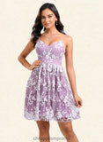 Tori A-line V-Neck Short Lace Homecoming Dress With Embroidered STIP0025697