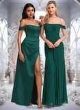 Carlee A-line Off the Shoulder Floor-Length Satin Bridesmaid Dress STIP0025743