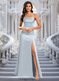 Toni Trumpet/Mermaid Off the Shoulder Square Floor-Length Satin Prom Dresses With Ruffle STIP0025883