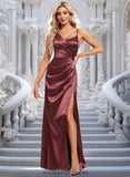 Trudie A-line Asymmetrical Floor-Length Stretch Satin Bridesmaid Dress STIP0025828