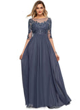 Giana A-line Scoop Illusion Floor-Length Chiffon Lace Evening Dress With Sequins STIP0020946