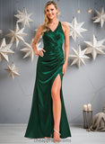 Pancy A-line V-Neck Floor-Length Stretch Satin Bridesmaid Dress STIP0025746