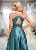 Dalia A-line Cowl Floor-Length Stretch Satin Bridesmaid Dress With Ruffle STIP0025781