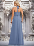 Zaria A-line Halter Floor-Length Chiffon Bridesmaid Dress STIP0025799