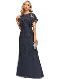 Millicent A-line Scoop Floor-Length Lace Tulle Evening Dress With Sequins STIP0020845