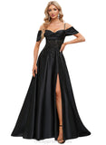 Tracy A-line Sweetheart Sweep Train Satin Prom Dresses With Sequins STIP0020991