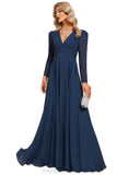 Nell A-line V-Neck Floor-Length Chiffon Evening Dress STIP0020870