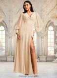 Desirae A-line V-Neck Floor-Length Chiffon Bridesmaid Dress STIP0025763