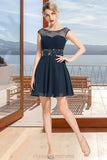 Stella A-line Scoop Short/Mini Chiffon Homecoming Dress With Beading Sequins STIP0020586