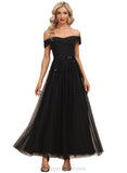 Natasha A-line Off the Shoulder Ankle-Length Chiffon Tulle Evening Dress With Beading Sequins STIP0020920