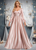 Madyson A-line V-Neck Floor-Length Stretch Satin Prom Dresses STIP0025880