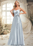 Jacey A-line V-Neck Floor-Length Stretch Satin Bridesmaid Dress STIP0025795