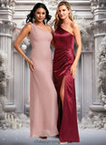 Scarlett A-line One Shoulder Floor-Length Chiffon Bridesmaid Dress With Bow STIP0025748