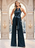 Anne Jumpsuit/Pantsuit Halter Floor-Length Stretch Satin Bridesmaid Dress STIP0025805