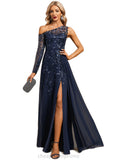 EmeryPiper A-line Asymmetrical Illusion Floor-Length Chiffon Lace Evening Dress With Sequins STIP0020814