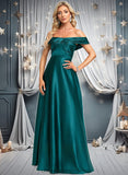 Livia A-line Off the Shoulder Floor-Length Stretch Satin Prom Dresses STIP0025879