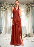 Shea A-line V-Neck Floor-Length Chiffon Bridesmaid Dress With Ruffle STIP0025754