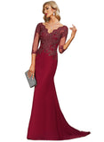 Dayanara Trumpet/Mermaid V-Neck Sweep Train Chiffon Lace Evening Dress With Sequins STIP0020849