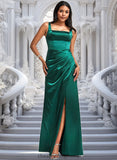 Daniela A-line Square Floor-Length Stretch Satin Bridesmaid Dress STIP0025742