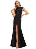 Shyann Sheath/Column High Neck Illusion Floor-Length Lace Stretch Crepe Evening Dress With Sequins STIP0020962