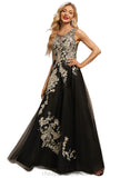 Everleigh A-line Scoop Floor-Length Lace Tulle Evening Dress STIP0020935