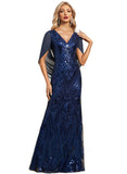 Audrina Trumpet/Mermaid V-Neck Floor-Length Chiffon Lace Sequin Evening Dress STIP0020877