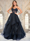 Jewel Ball-Gown/Princess V-Neck Floor-Length Tulle Prom Dresses STIP0025863