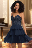 Willow A-line Sweetheart Short/Mini Chiffon Lace Homecoming Dress With Beading Sequins STIP0020576