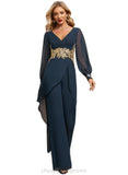 Claire Jumpsuit/Pantsuit V-Neck Floor-Length Chiffon Evening Dress With Appliques Lace STIP0020778