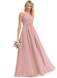 Reese A-line V-Neck Floor-Length Chiffon Evening Dress With Pleated STIP0020943