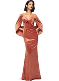 Olive Sheath/Column V-Neck Floor-Length Velvet Evening Dress With Pleated STIP0020888