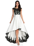 Madelyn A-line Scoop Illusion Asymmetrical Lace Satin Evening Dress STIP0020836