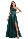 Skylar A-line One Shoulder Floor-Length Satin Prom Dresses With Rhinestone STIP0020905