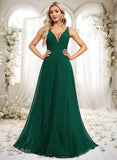 Allie A-line V-Neck Floor-Length Chiffon Bridesmaid Dress STIP0025813