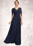 Adeline A-line V-Neck Floor-Length Chiffon Mother of the Bride Dress With Pleated STIP0021734