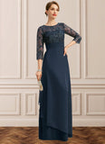 Scarlett A-line Scoop Illusion Floor-Length Chiffon Lace Mother of the Bride Dress With Pleated Sequins STIP0021754