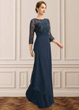 Scarlett A-line Scoop Illusion Floor-Length Chiffon Lace Mother of the Bride Dress With Pleated Sequins STIP0021754