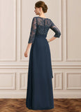 Scarlett A-line Scoop Illusion Floor-Length Chiffon Lace Mother of the Bride Dress With Pleated Sequins STIP0021754